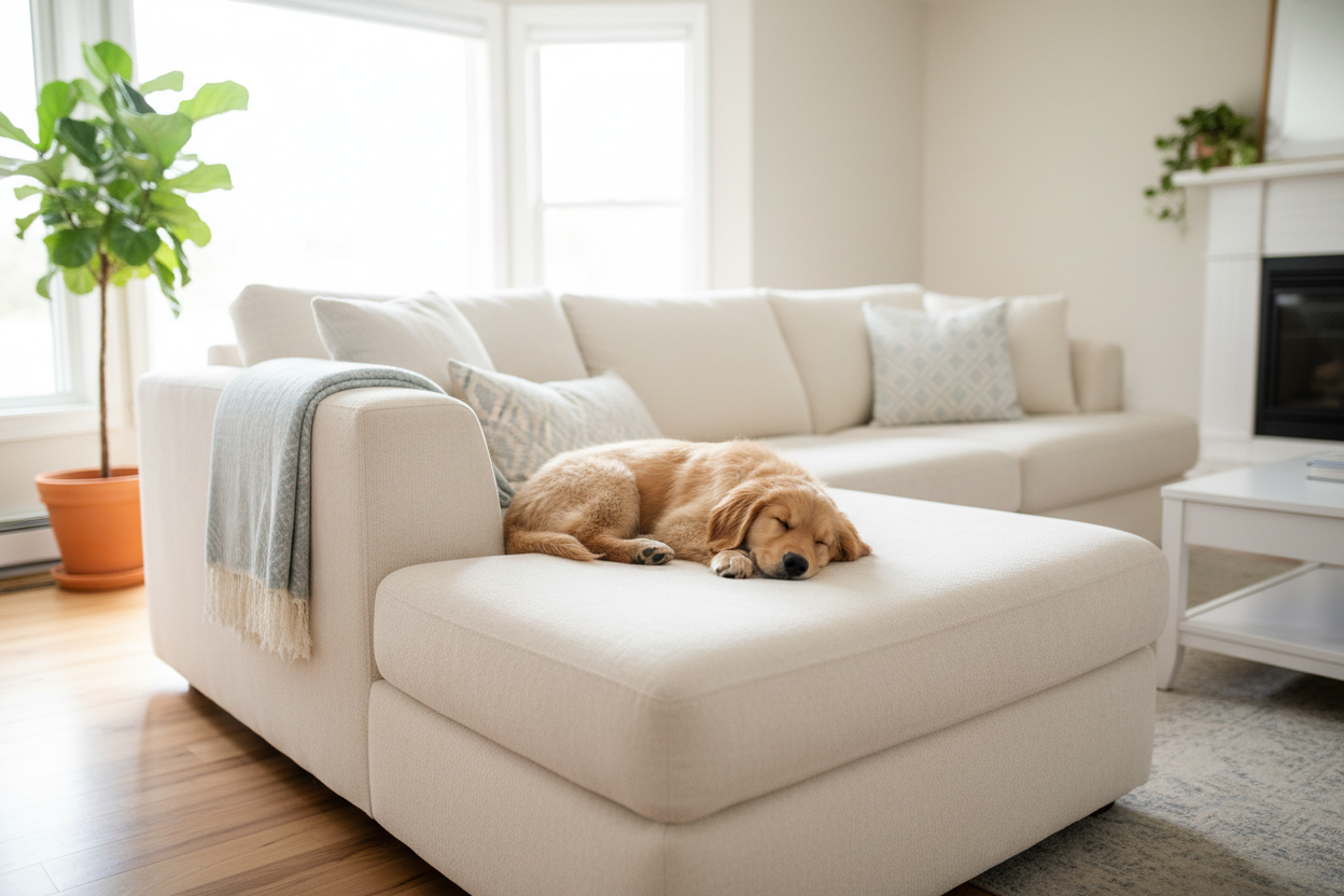 Hero image of pet on clean couch